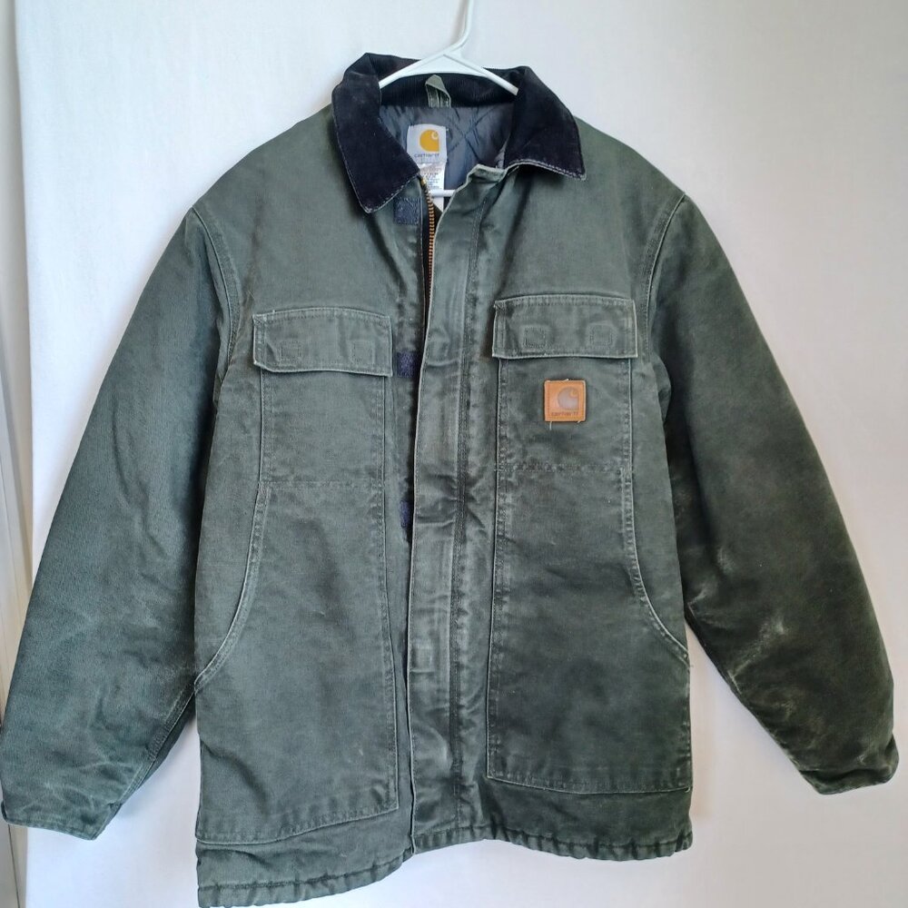 Carhartt Coat Dual Zip Canvas Chore Coat Corduroy Collar Jacket Mens size Medium - Picture 6 of 14